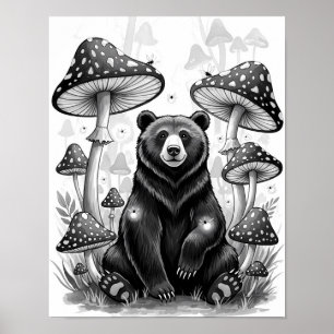 Whimsical Forest Beer en magische paddestoelen Poster