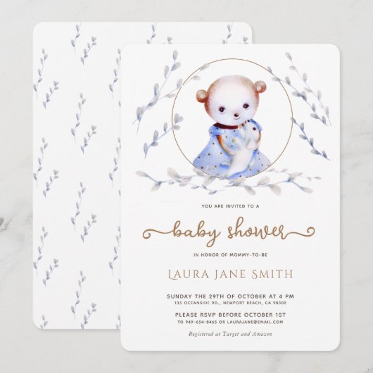 Whimsical Forest Beer Girl Baby shower Kaart (Voorkant / Achterkant)