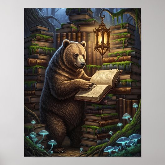 Whimsical Forest Beer Librarian | magische fantasi Poster (Voorkant)