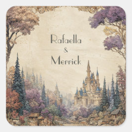 Whimsical Forest Castle bruiloft Vierkante Sticker