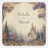 Whimsical Forest Castle bruiloft Vierkante Sticker (Voorkant)