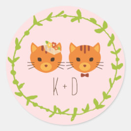 Whimsical Forest Cats Blush Bruiloft Ronde Sticker