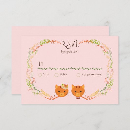 Whimsical Forest Cats (Blush) Bruiloft RSVP (Voorkant / Achterkant)