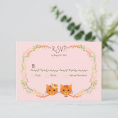 Whimsical Forest Cats (Blush) Bruiloft RSVP Kaartje (Staand voorkant)