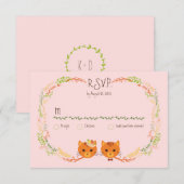Whimsical Forest Cats (Blush) Bruiloft RSVP Kaartje (Voorkant / Achterkant)