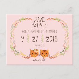 Whimsical Forest Cats Blush Bruiloft Save the Date Aankondigingskaart