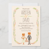 Whimsical Forest Cats (Cream) Bruiloft Kaart (Voorkant)