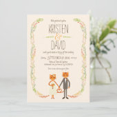 Whimsical Forest Cats (Cream) Bruiloft Kaart (Staand voorkant)