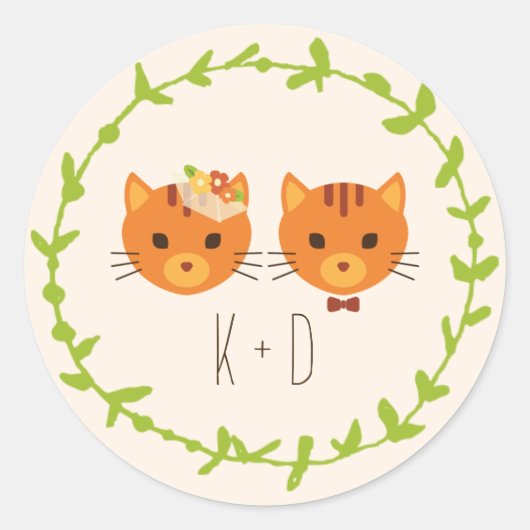 Whimsical Forest Cats (Cream) Bruiloft Ronde Sticker (Voorkant)