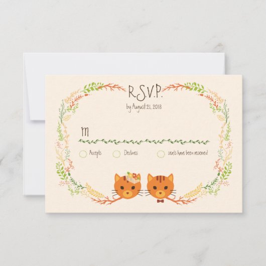 Whimsical Forest Cats (Cream) Bruiloft RSVP (Voorkant)