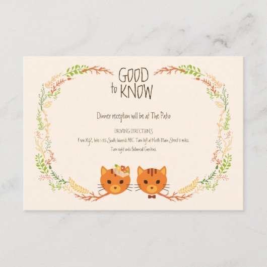 Whimsical Forest Cats (Cream) Bruiloft RSVP Informatiekaartje (Voorkant)