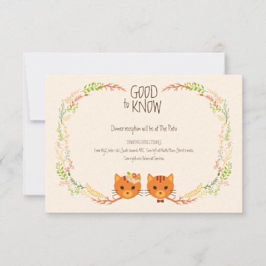 Whimsical Forest Cats (Cream) Bruiloft RSVP Kaartje (Voorkant)