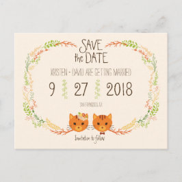 Whimsical Forest Cats Cream Wedding Save the Date Aankondigingskaart