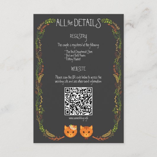 Whimsical Forest Cats Rustieke bruiloft Informatiekaartje (Voorkant)
