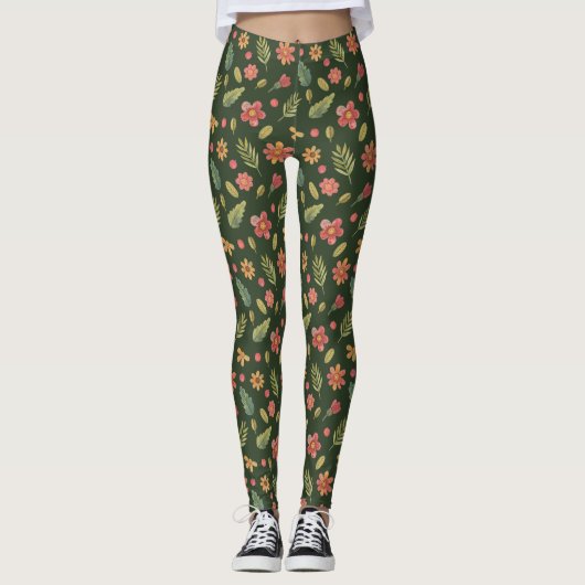 Whimsical Forest Flowers & Leaves Leggings (Voorkant)