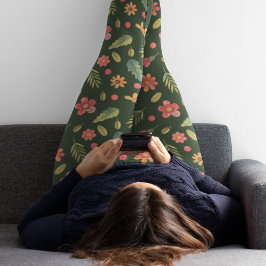 Whimsical Forest Flowers & Leaves Leggings