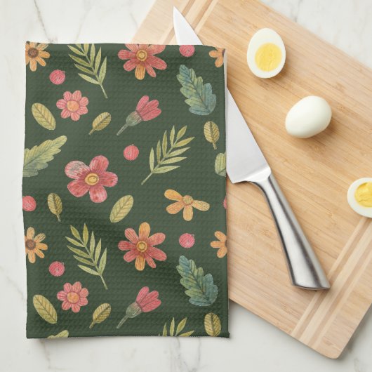 Whimsical Forest Flowers & Leaves Theedoek (Quarter Fold)