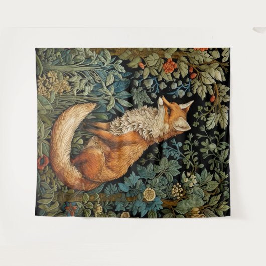 Whimsical  Forest Fox William Morris Art Wandkleed (Voorkant (horizontaal))