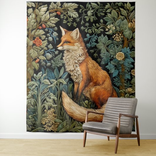 Whimsical  Forest Fox William Morris Art Wandkleed (In situ)
