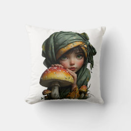 Whimsical Forest Girl with Mushroom Fantasy Art Kussen