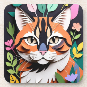 Whimsical Forest kat in Paper-Cut Kunst Bier Onderzetter