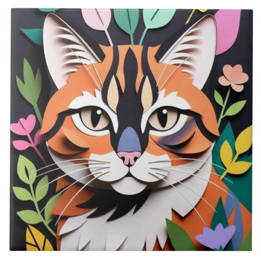 Whimsical Forest kat in Papier-Knipkunst Tegeltje (Voorkant)