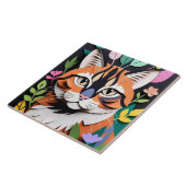 Whimsical Forest kat in Papier-Knipkunst Tegeltje (Zijkant)