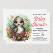 Whimsical Forest Modern Bird Baby shower Kaart (Voorkant / Achterkant)