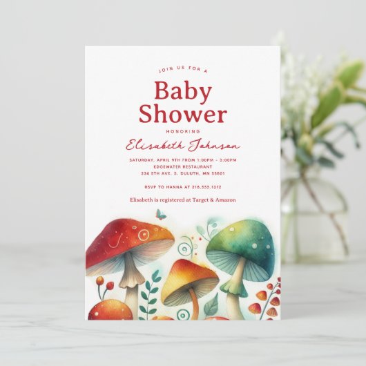 Whimsical Forest Mushroom Baby shower Kaart (Staand voorkant)