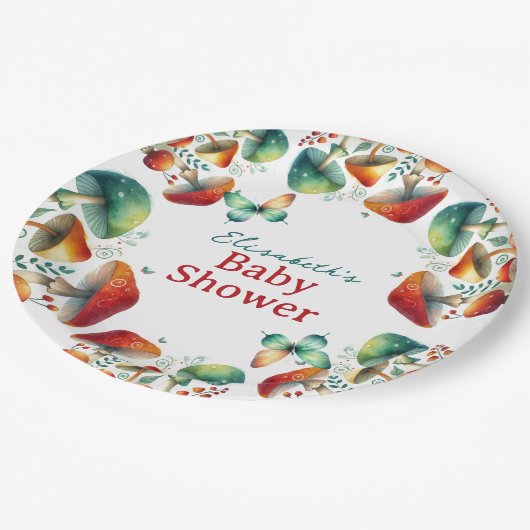 Whimsical Forest Mushroom Baby shower Papier Borde Papieren Bordje (Gekanteld)