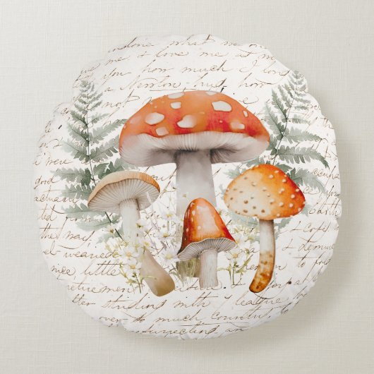 Whimsical Forest Mushroom  Boerderij Rond Kussen (Voorkant)