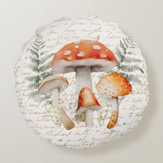 Whimsical Forest Mushroom  Boerderij Rond Kussen (Achterkant)