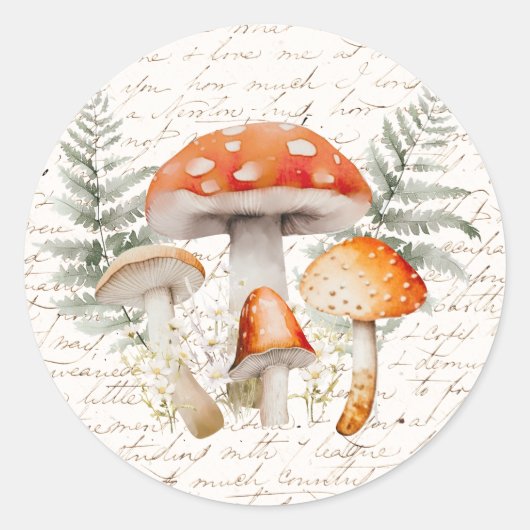 Whimsical Forest Mushroom  Boerderij Ronde Sticker (Voorkant)