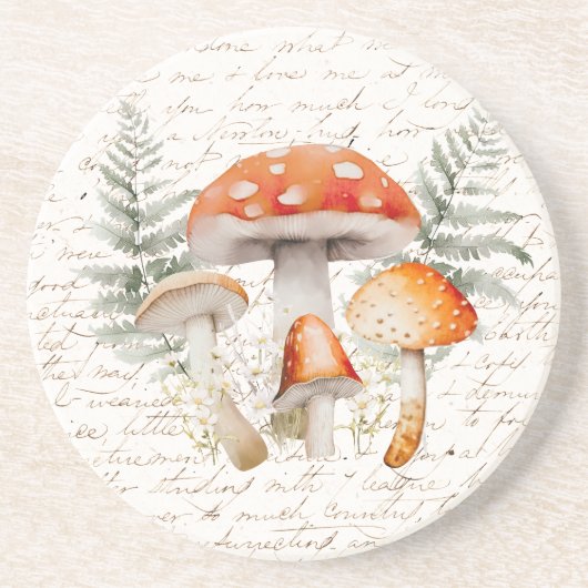 Whimsical Forest Mushroom  Boerderij Zandsteen Onderzetter (Voorkant)