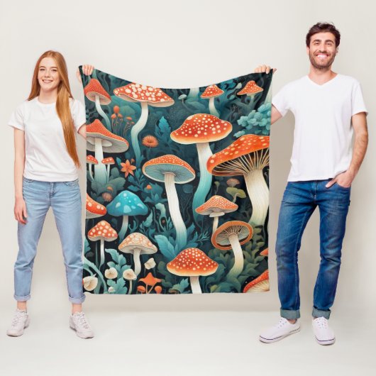 Whimsical Forest Mushrooms Illustratie Fleece Deken (In situ)