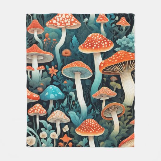 Whimsical Forest Mushrooms Illustratie Fleece Deken (Voorkant)