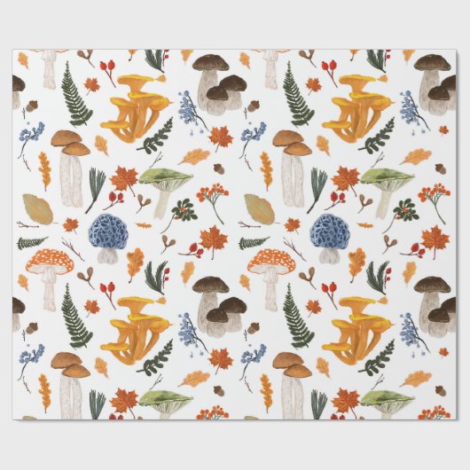 Whimsical Forest Mushrooms Waterverf Cadeaupapier (Vlak)