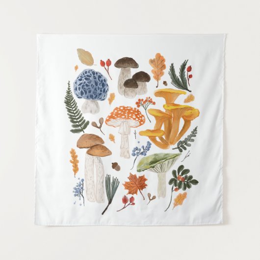 Whimsical Forest Mushrooms Waterverf illustratie Wandkleed (Voorkant)