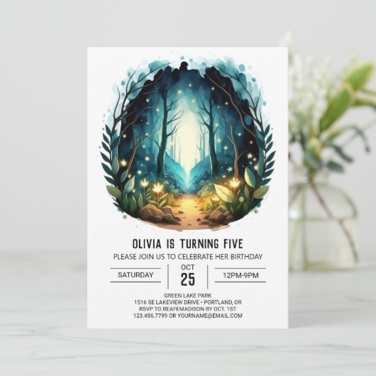 Whimsical Forest Online Woodland Verjaardag Kaart (Staand voorkant)