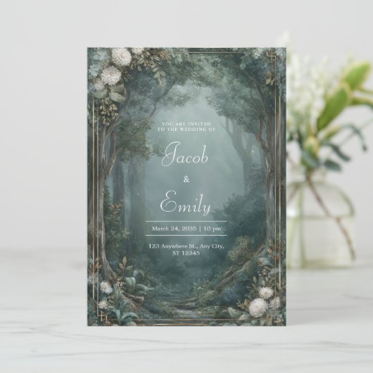 Whimsical Forest Path Wedding Kaart (Staand voorkant)