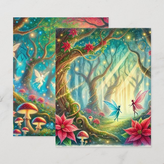 Whimsical Forest & Poinsettia Scrapbook Papier (Voorkant / Achterkant)