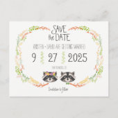 Whimsical Forest Raccoons Rustic Save the Date Aankondigingskaart (Voorkant)