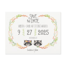 Whimsical Forest Raccoons Rustic Save the Date