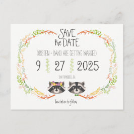 Whimsical Forest Raccoons Rustic Save the Date Aankondigingskaart