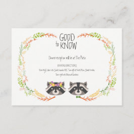 Whimsical Forest Raccoons Rustieke bruiloft behuiz Informatiekaartje