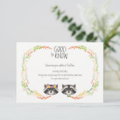 Whimsical Forest Raccoons Rustieke bruiloft behuiz Informatiekaartje (Staand voorkant)