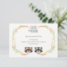Whimsical Forest Raccoons Rustieke bruiloft behuiz Informatiekaartje