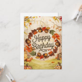 Whimsical Forest Warm Autumn Herfst Happy Birthday Kaart (Voorkant / Achterkant in situ)