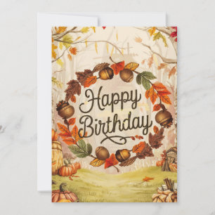 Whimsical Forest Warm Autumn Herfst Happy Birthday Kaart