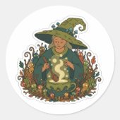 Whimsical Forest Witch | Cozy Magical Brew  Ronde Sticker (Voorkant)